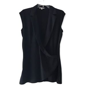 CAbi Black Faux Wrap Cap Sleeve Blouse Top